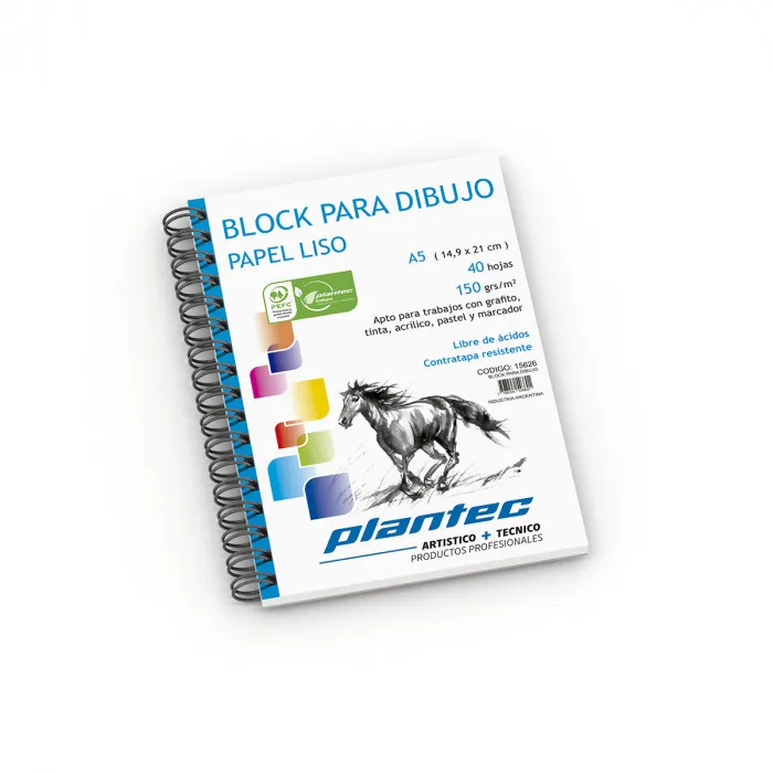 Block de dibujo plantec a5 anillado  paple liso 40hojas x 150grs 