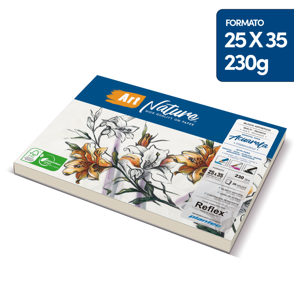Block de dibujo plantec art nature 230gr encolado 25x35x20hs