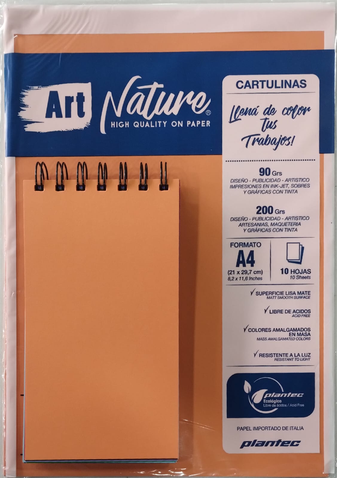 Cartulina hoja a4 "art nature" 210gr naranja