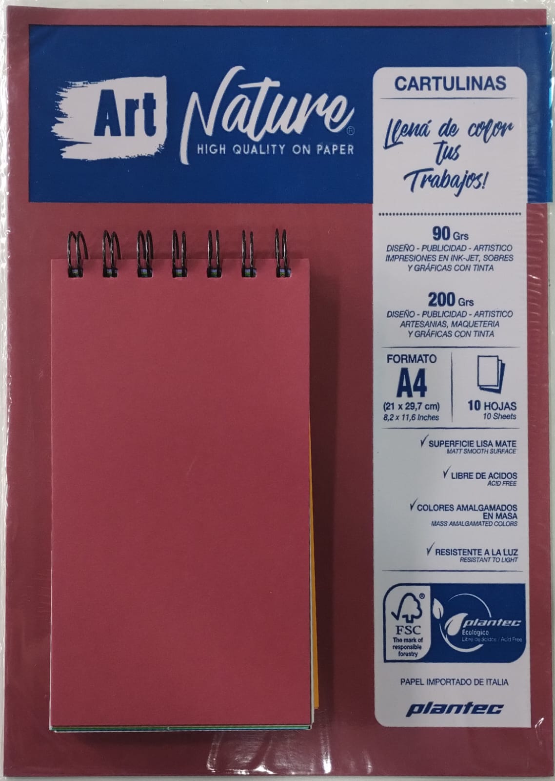 Cartulina hoja a4 "art nature" 210gr bordo