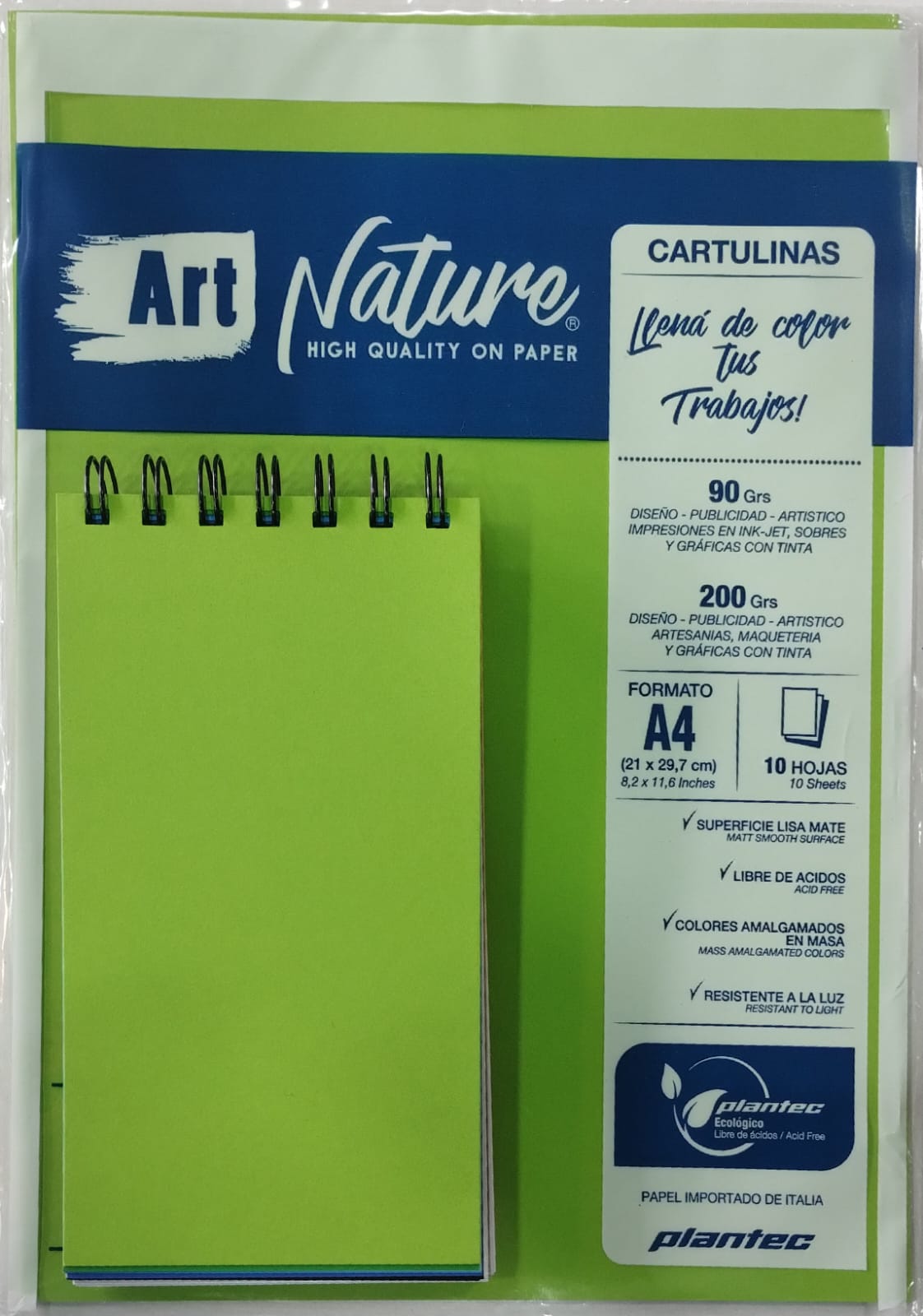 Cartulina hoja a4 "art nature" 210gr verde manzana