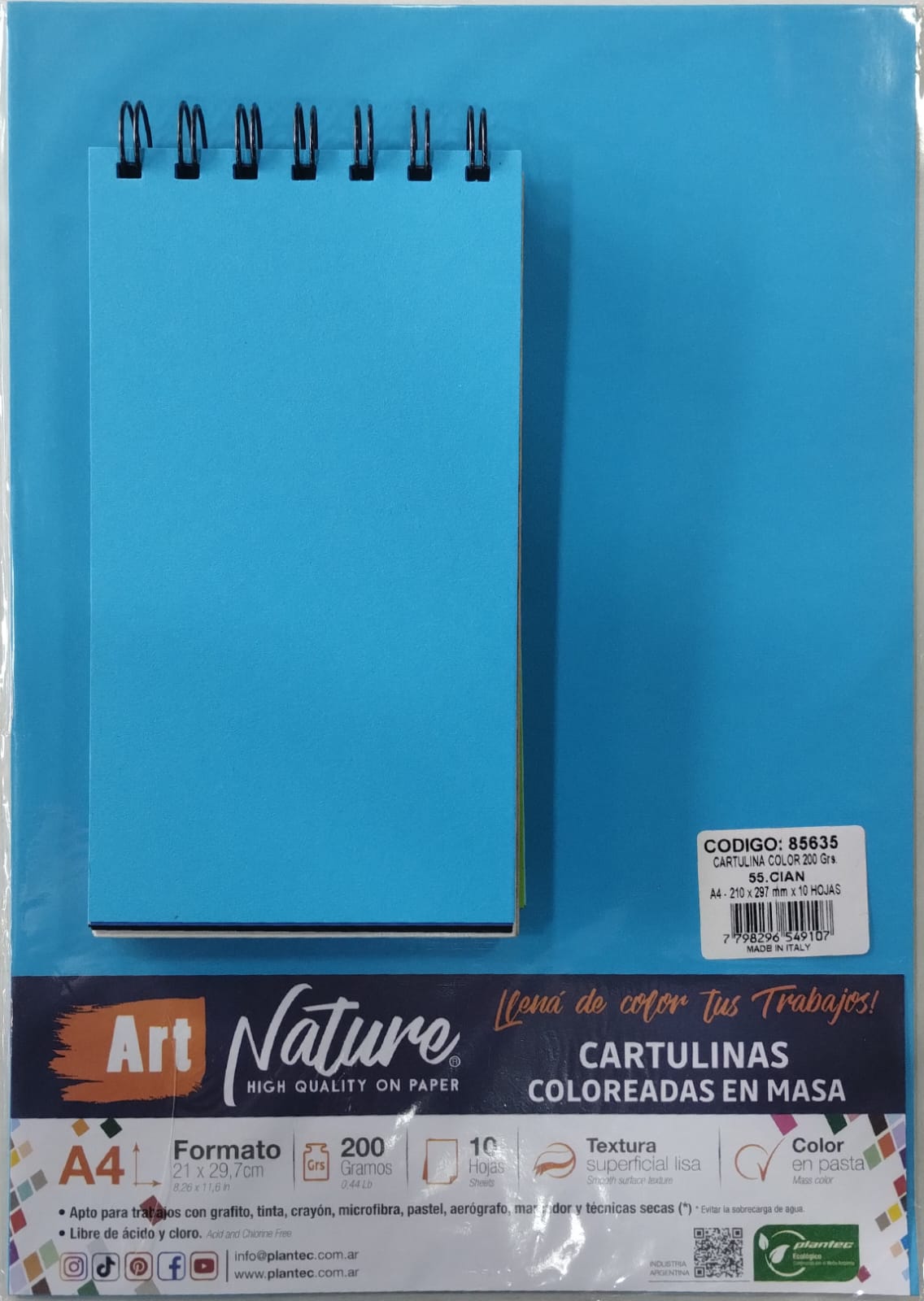 Cartulina hoja a4 "art nature" 210gr cian