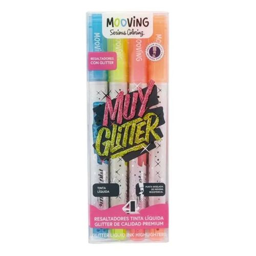 Resaltadores mooving liquidos con glitter x4