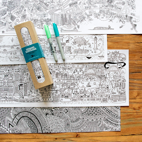 Lamina "mil mundos" x 4 ciudades ilustradas