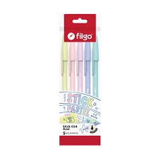 Lapiceras filgo boligrafos stick 1,0 azul cuerpo pastel blister x 5 