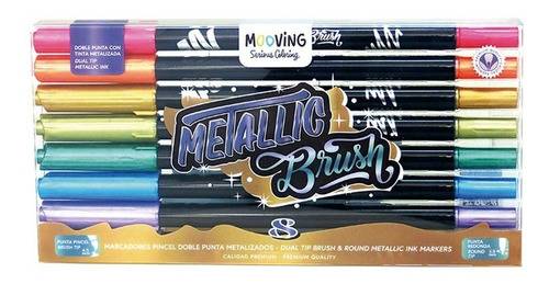 Marcador mooving doble punta metalico x 8