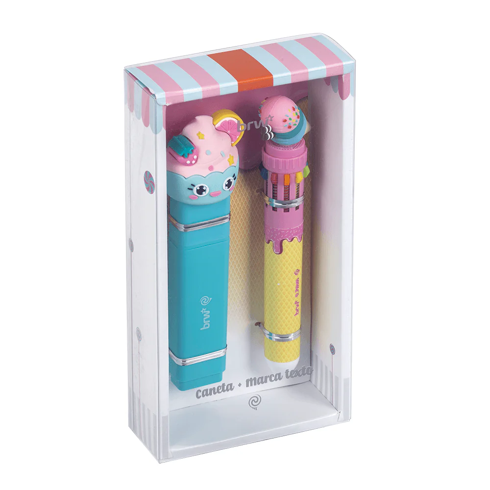 Lapicera brw x 10 colores + 1 resaltador tutti frutti