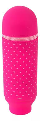 Cartuchera de silicona "cilindro rosa con corazones"