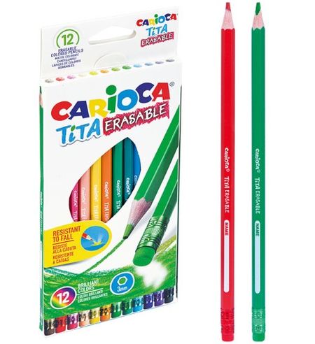 Lapices carioca largos borrables x12 colores