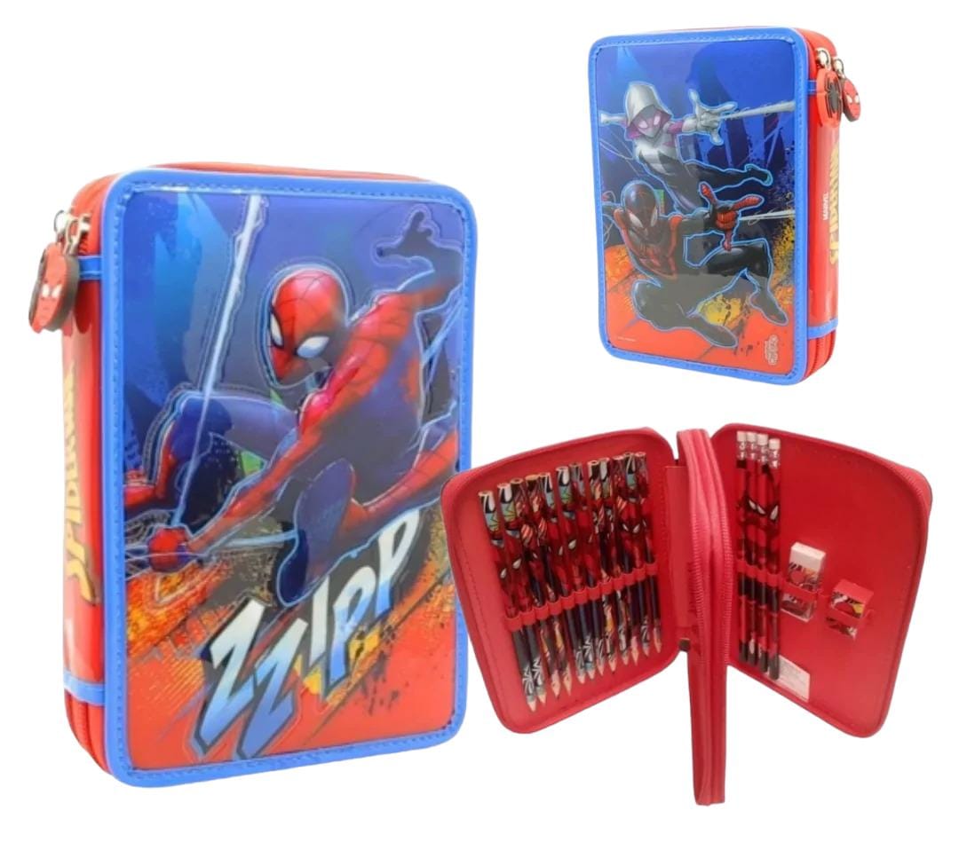 Cartuchera cresko 2 pisos spiderman con utiles