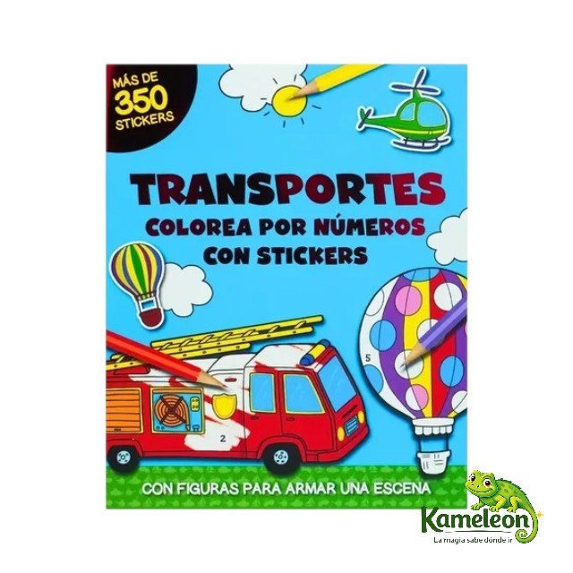 Colorea por numeros con stickers: Transportes