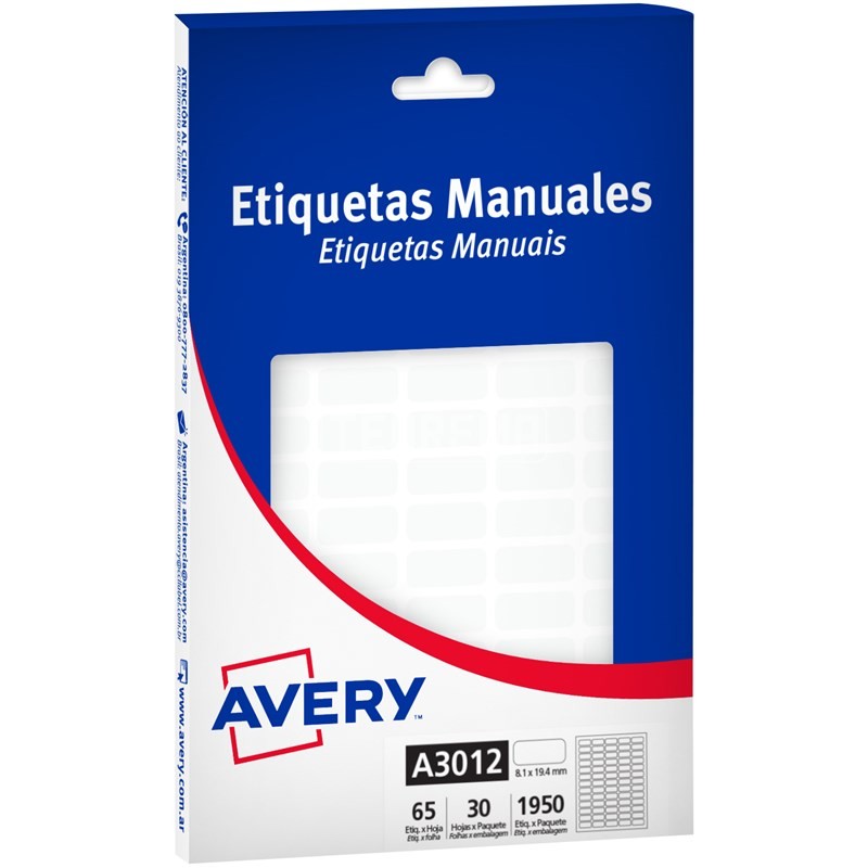 Etiqueta  avery a3012  8.1 x 19.4 mm por hoja
