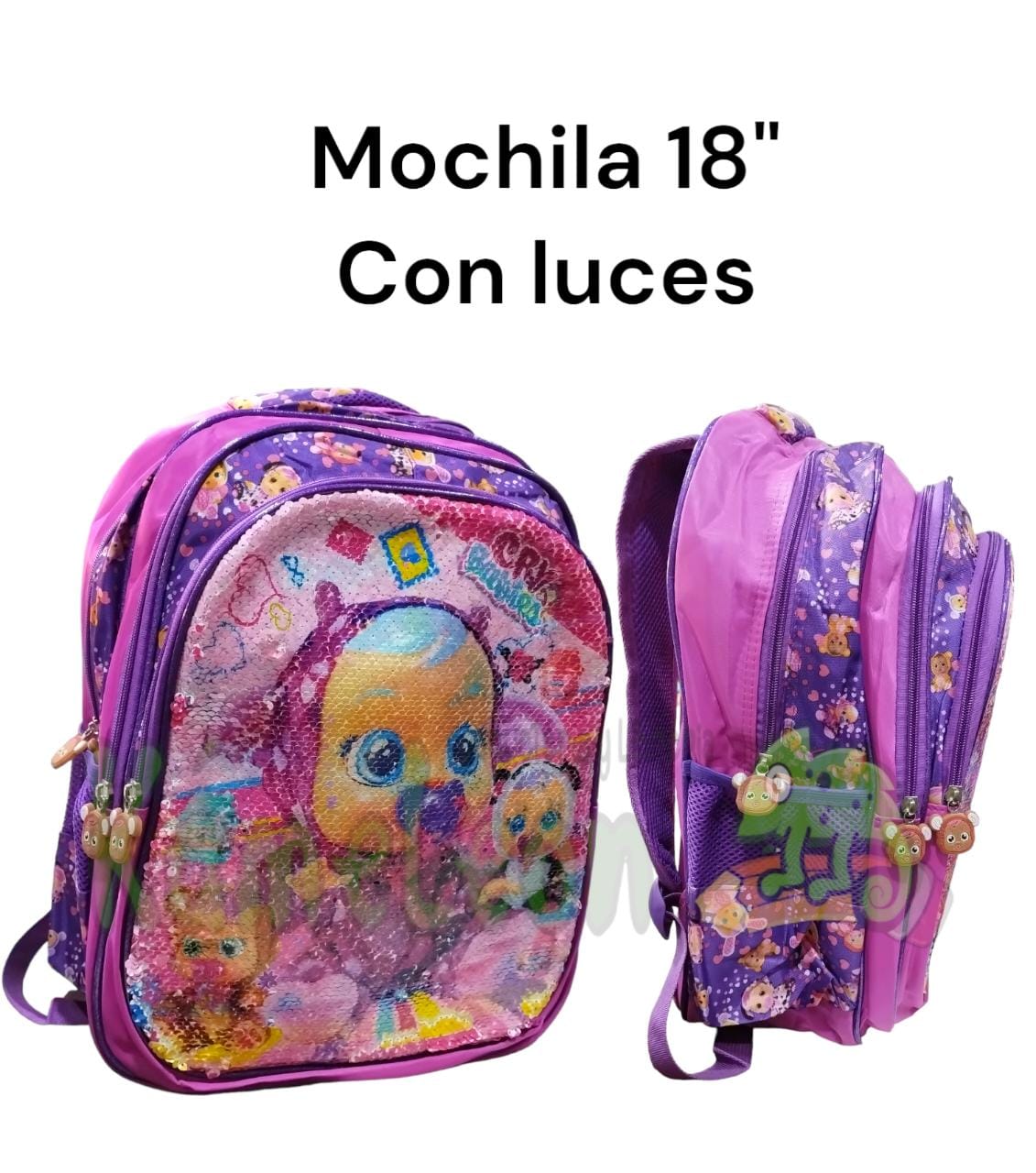 Mochila espalda 18" lol con luces y lentejuelas